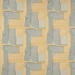 Dekostoff Halb-Panama Leinenlook Courbes Art Deco Geometriedesign natur grün gelb 155cm Breite