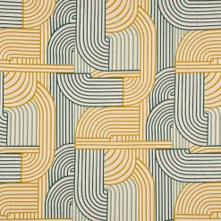 Dekostoff Halb-Panama Leinenlook Courbes Art Deco Geometriedesign natur grün gelb 155cm Breite