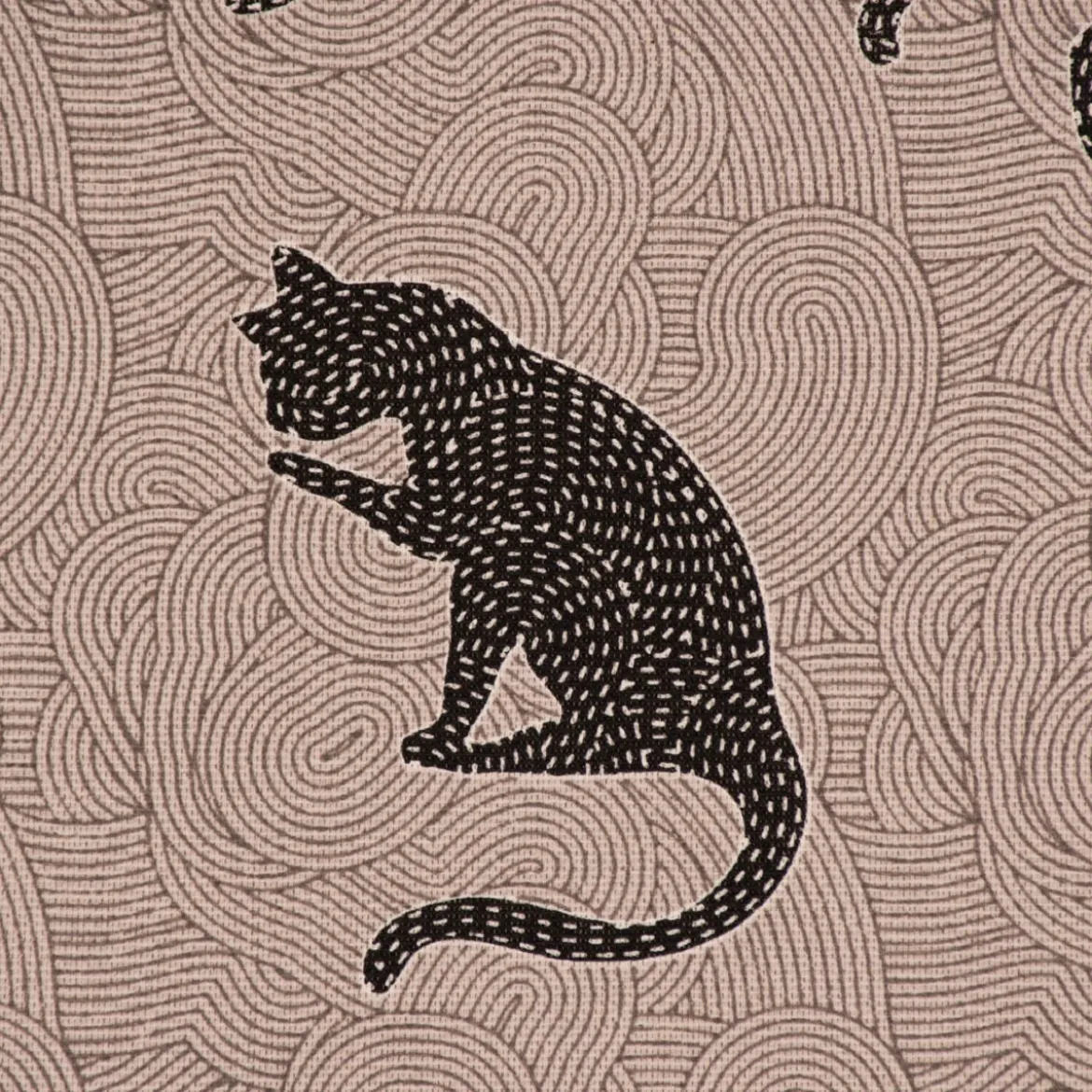 Dekostoff Halb-Panama Leinenlook Katzen Grafik schwarz grau 155cm Breite