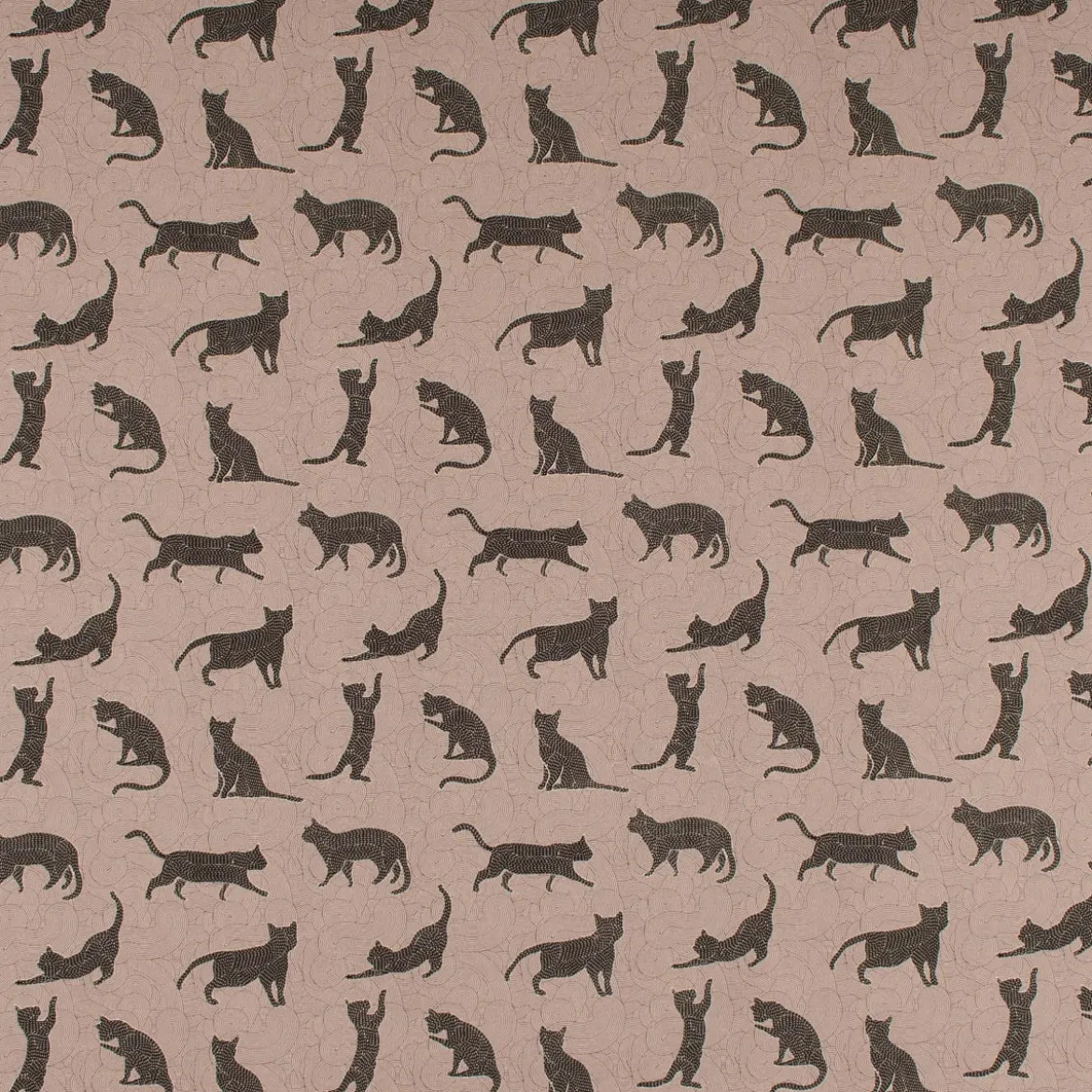 Dekostoff Halb-Panama Leinenlook Katzen Grafik schwarz grau 155cm Breite