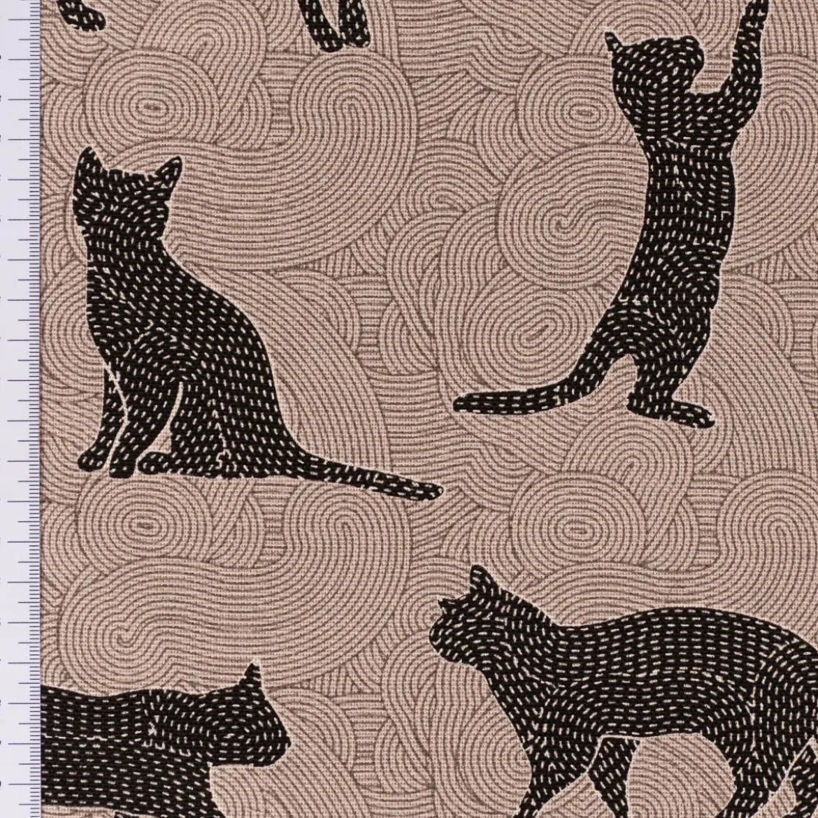 Dekostoff Halb-Panama Leinenlook Katzen Grafik schwarz grau 155cm Breite