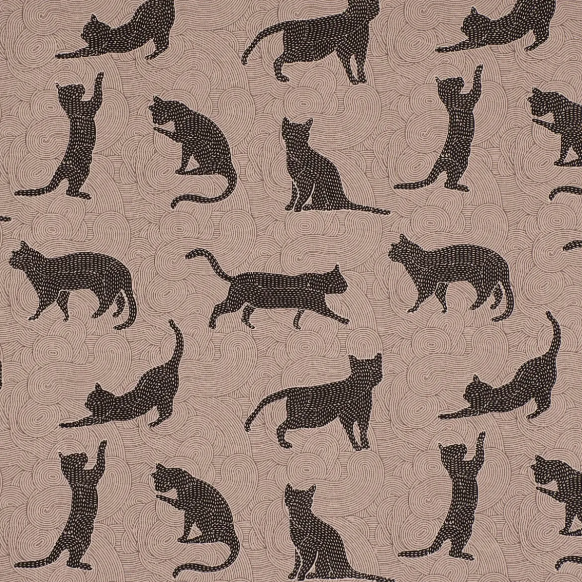 Dekostoff Halb-Panama Leinenlook Katzen Grafik schwarz grau 155cm Breite