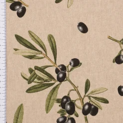 Dekostoff Halbpanama Leinenlook Olive Branch Olivenzweige natur grün 1,40m Breite