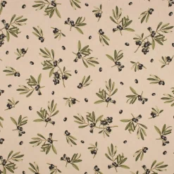 Dekostoff Halbpanama Leinenlook Olive Branch Olivenzweige natur grün 1,40m Breite