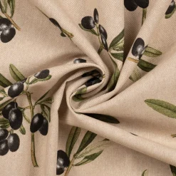 Dekostoff Halbpanama Leinenlook Olive Branch Olivenzweige natur grün 1,40m Breite