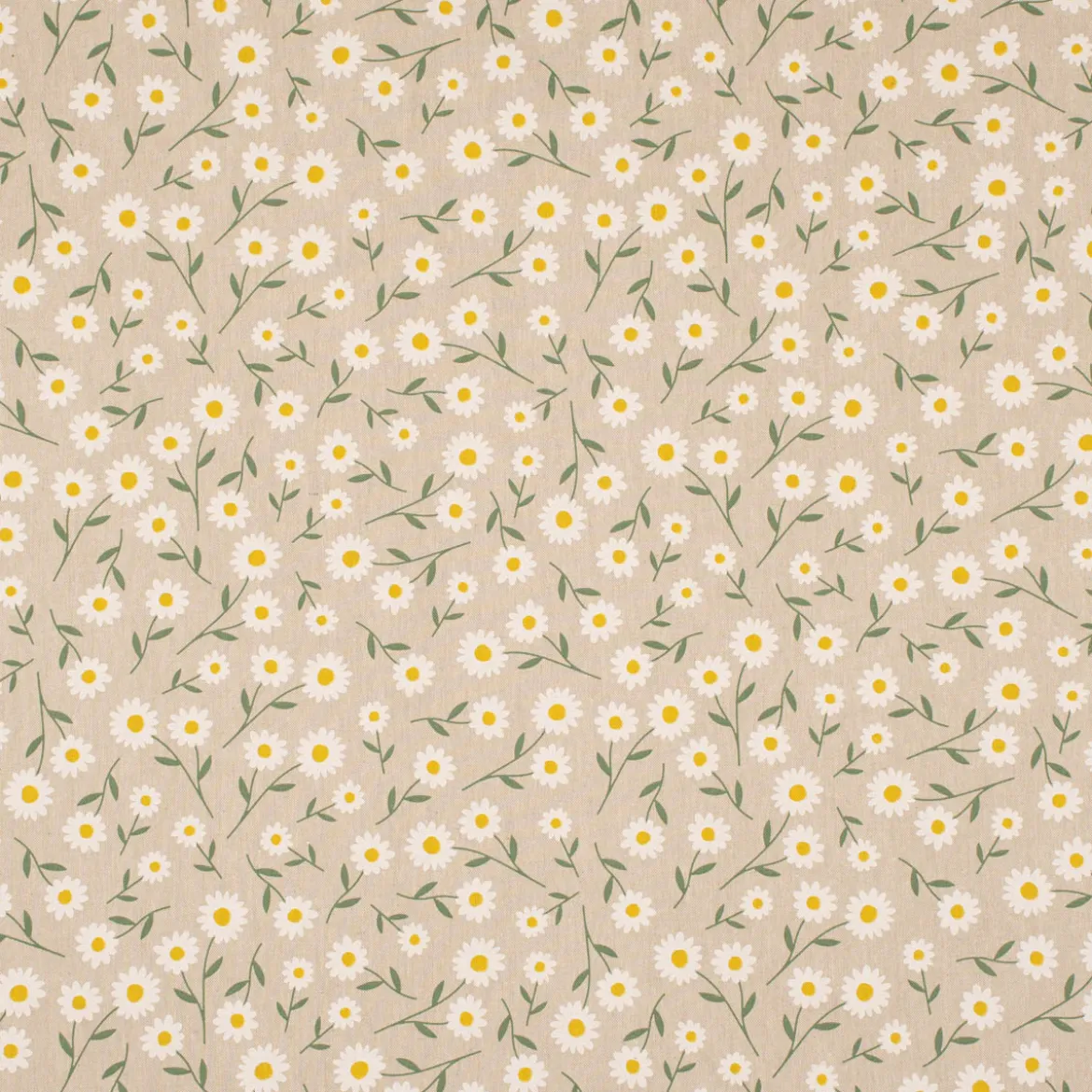 Dekostoff Halbpanama Leinenlook Daisy Sweet Field Gänseblümchen natur weiß 1,40m Breite