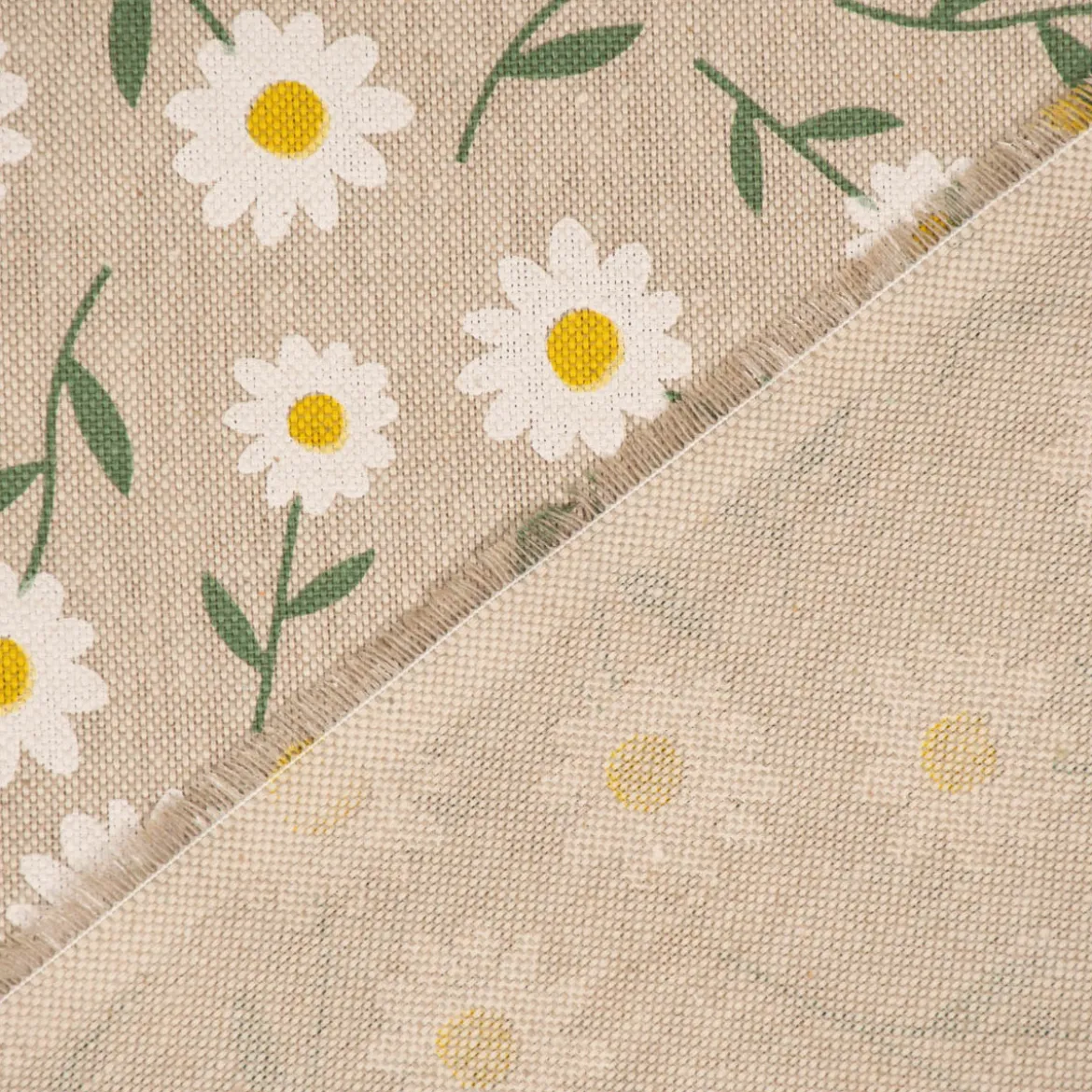 Dekostoff Halbpanama Leinenlook Daisy Sweet Field Gänseblümchen natur weiß 1,40m Breite