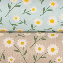Dekostoff Halbpanama Leinenlook Daisy Sweet Field Gänseblümchen natur weiß 1,40m Breite