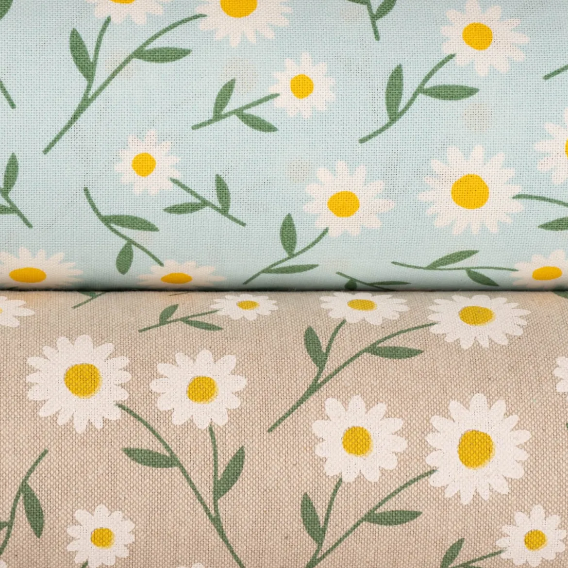 Dekostoff Halbpanama Leinenlook Daisy Sweet Field Gänseblümchen natur weiß 1,40m Breite