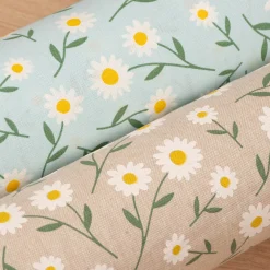Dekostoff Halbpanama Leinenlook Daisy Sweet Field Gänseblümchen natur weiß 1,40m Breite