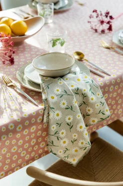 Dekostoff Halbpanama Leinenlook Daisy Sweet Field Gänseblümchen natur weiß 1,40m Breite