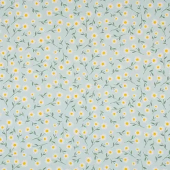 Dekostoff Halbpanama Leinenlook Daisy Sweet Field Gänseblümchen hellblau weiß 1,40m Breite