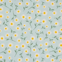Dekostoff Halbpanama Leinenlook Daisy Sweet Field Gänseblümchen hellblau weiß 1,40m Breite
