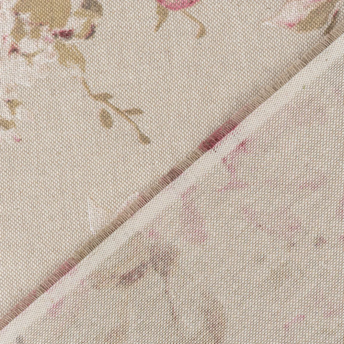 Dekostoff Halbpanama Leinenlook Classic Painted Rose Rosen natur rosa 1,40m Breite