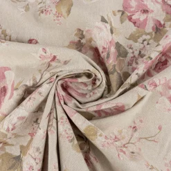 Dekostoff Halbpanama Leinenlook Classic Painted Rose Rosen natur rosa 1,40m Breite