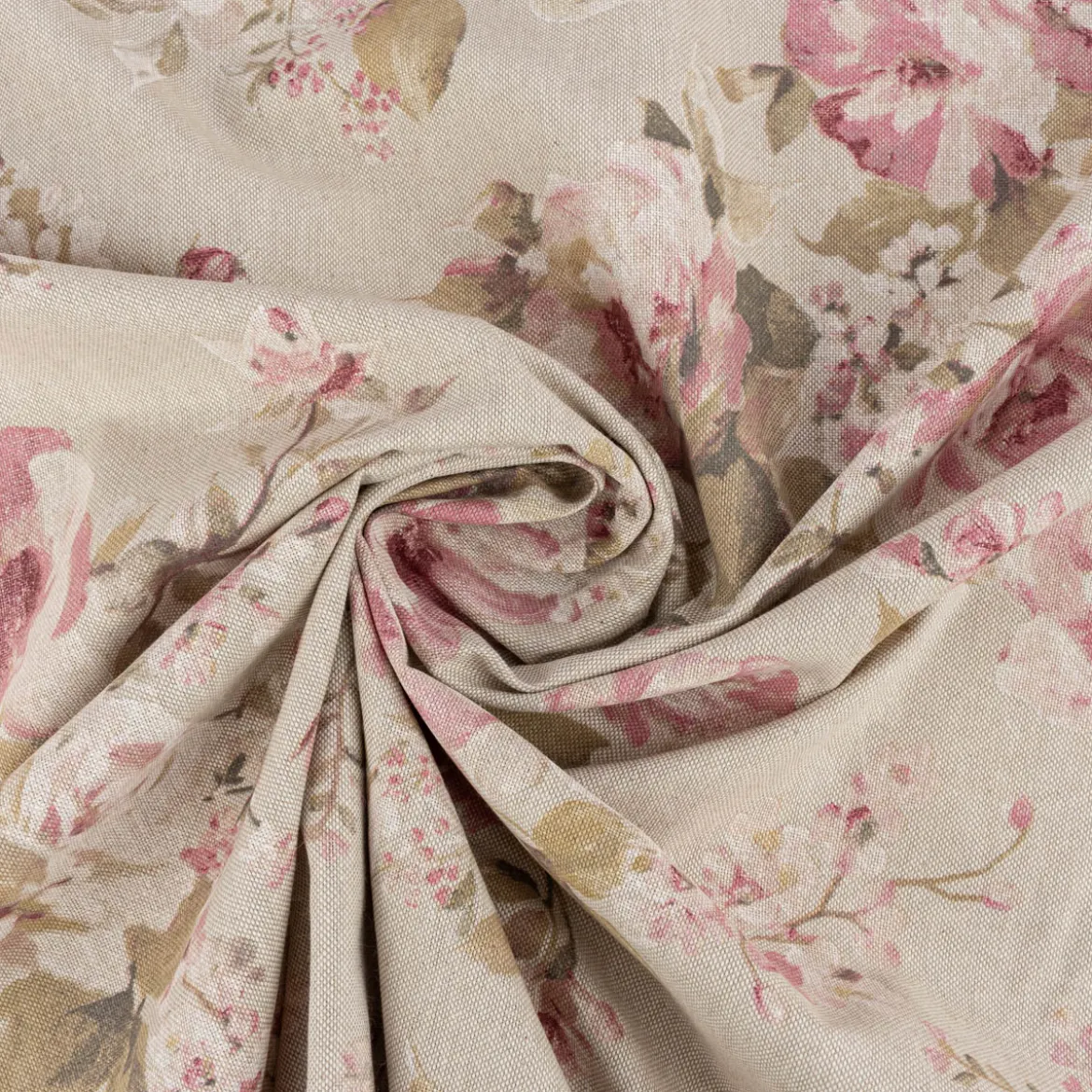 Dekostoff Halbpanama Leinenlook Classic Painted Rose Rosen natur rosa 1,40m Breite