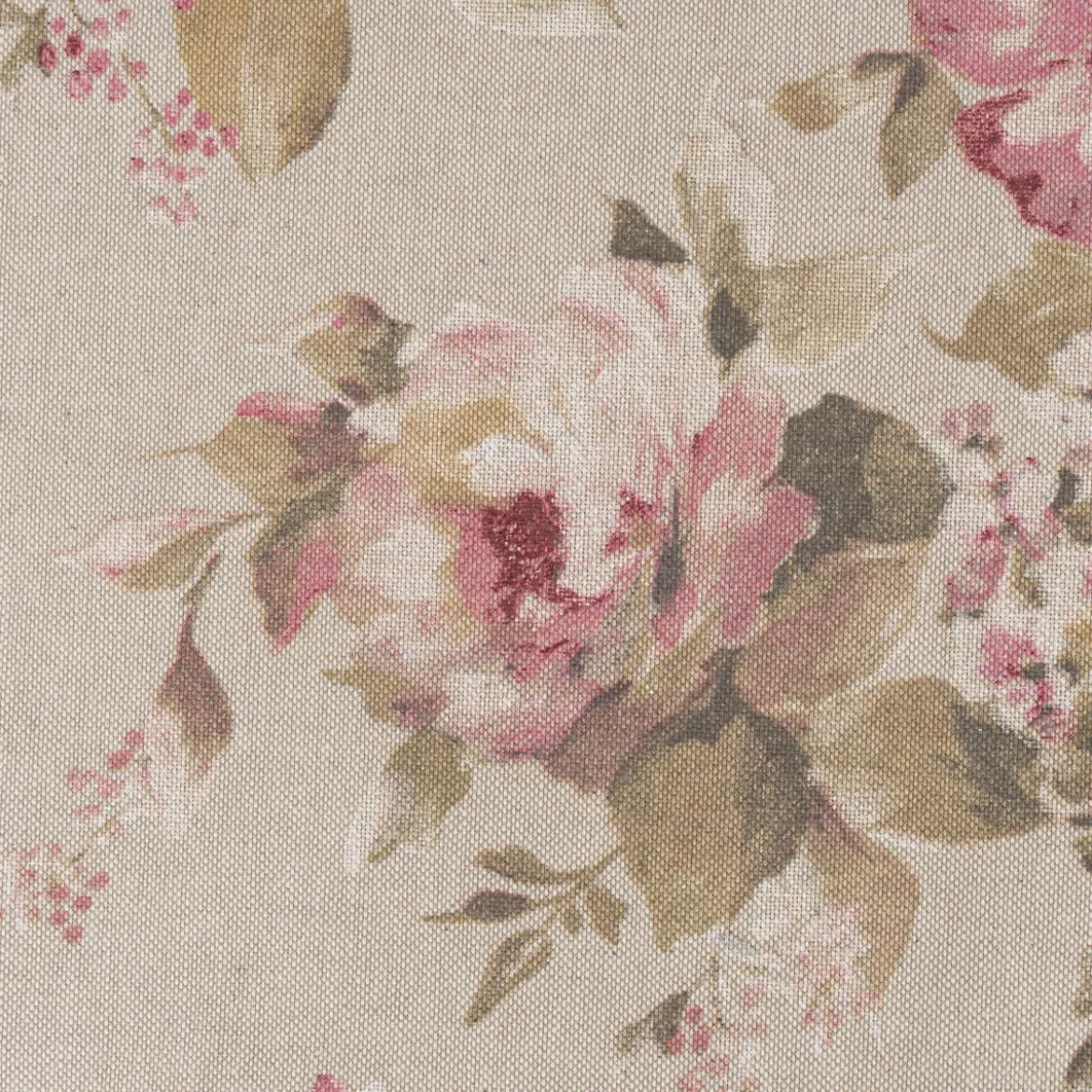 Dekostoff Halbpanama Leinenlook Classic Painted Rose Rosen natur rosa 1,40m Breite