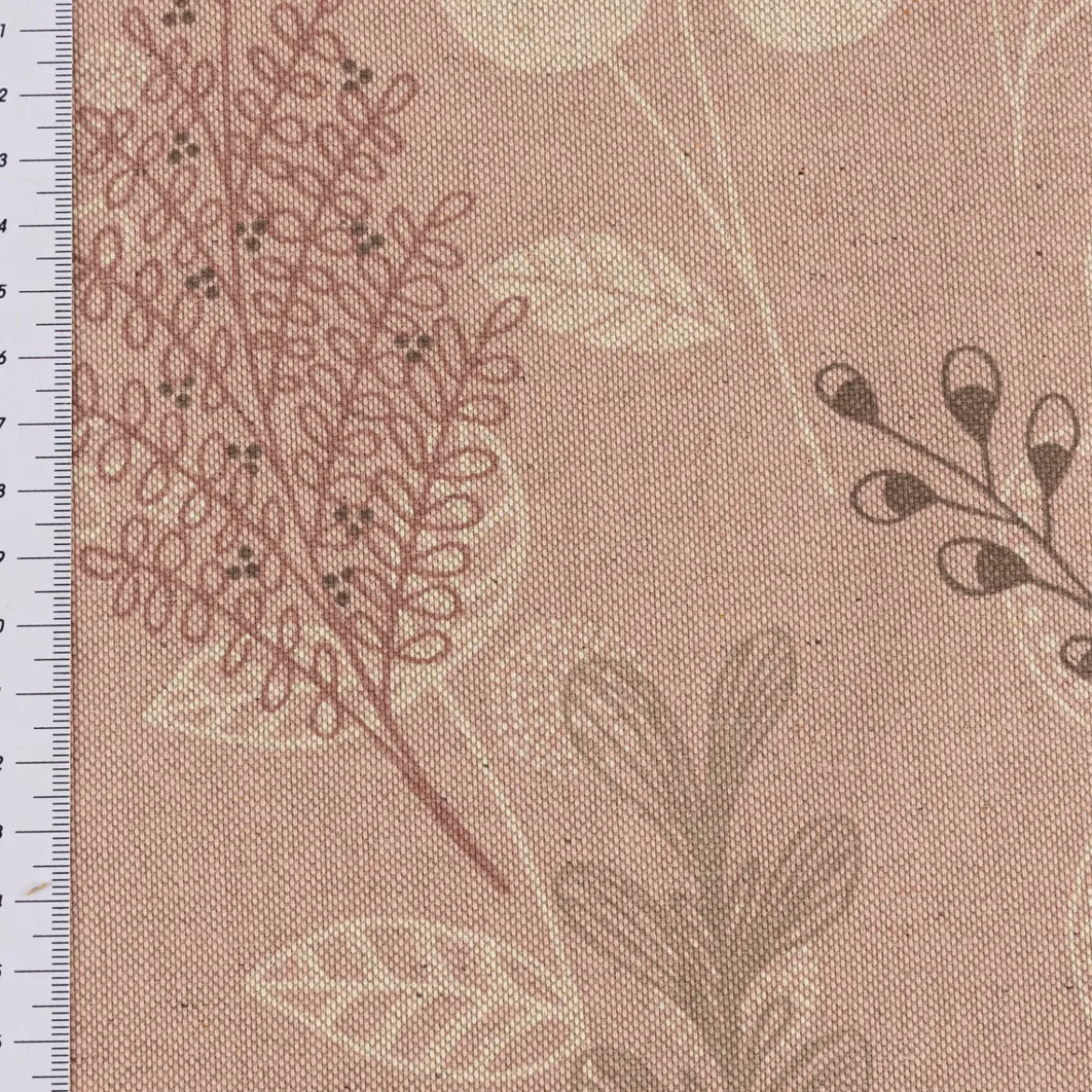 Dekostoff Halbpanama Leinenlook Soft Calming Leaves Blätter Gräser rosa 1,40m Breite
