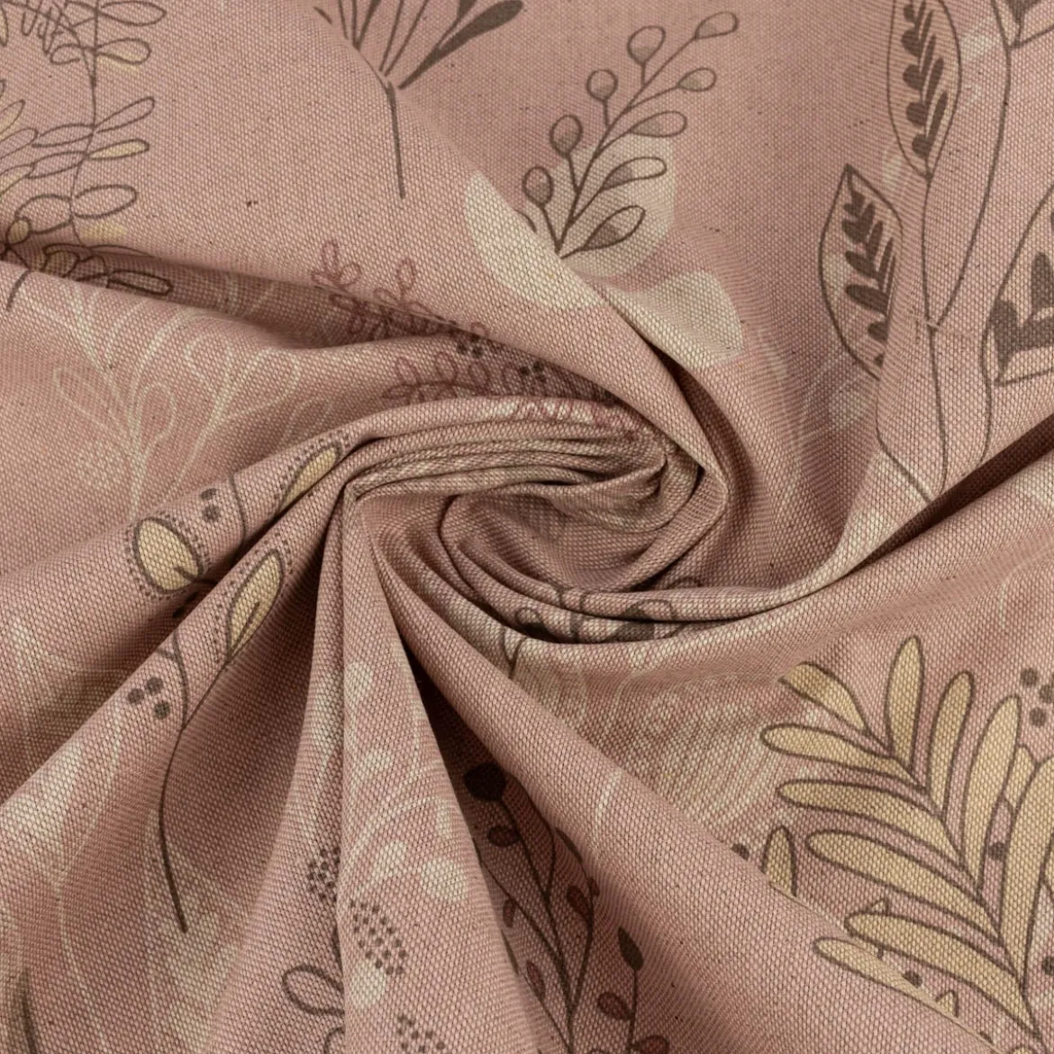 Dekostoff Halbpanama Leinenlook Soft Calming Leaves Blätter Gräser rosa 1,40m Breite