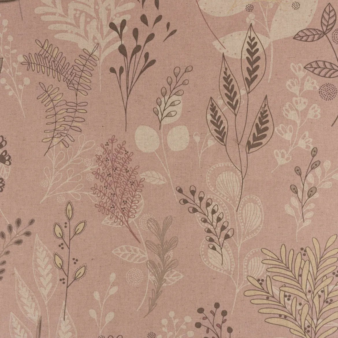 Dekostoff Halbpanama Leinenlook Soft Calming Leaves Blätter Gräser rosa 1,40m Breite