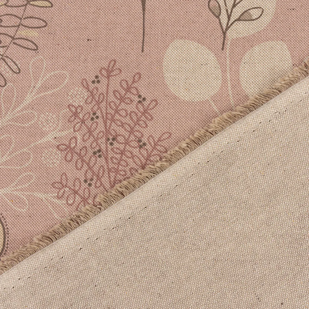 Dekostoff Halbpanama Leinenlook Soft Calming Leaves Blätter Gräser rosa 1,40m Breite