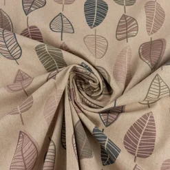 Dekostoff Halbpanama Leinenlook Scandi Retro Leaves Blätter natur rosa 1,40m Breite