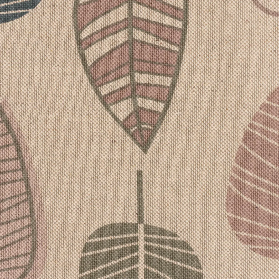 Dekostoff Halbpanama Leinenlook Scandi Retro Leaves Blätter natur rosa 1,40m Breite