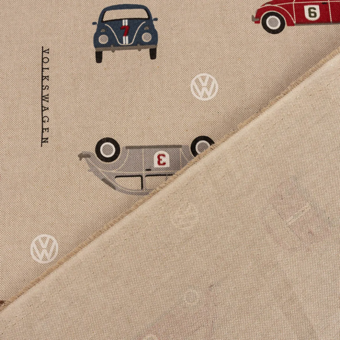 Dekostoff Halbpanama Leinenlook VW Beetle Racing Volkswagen Käfer natur rot grün blau 1,40m Breite