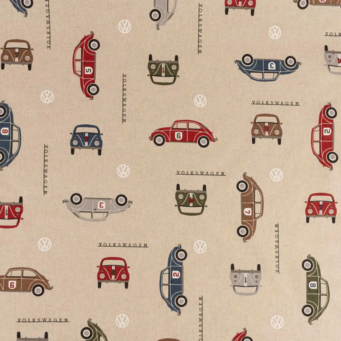 Dekostoff Halbpanama Leinenlook VW Beetle Racing Volkswagen Käfer natur rot grün blau 1,40m Breite