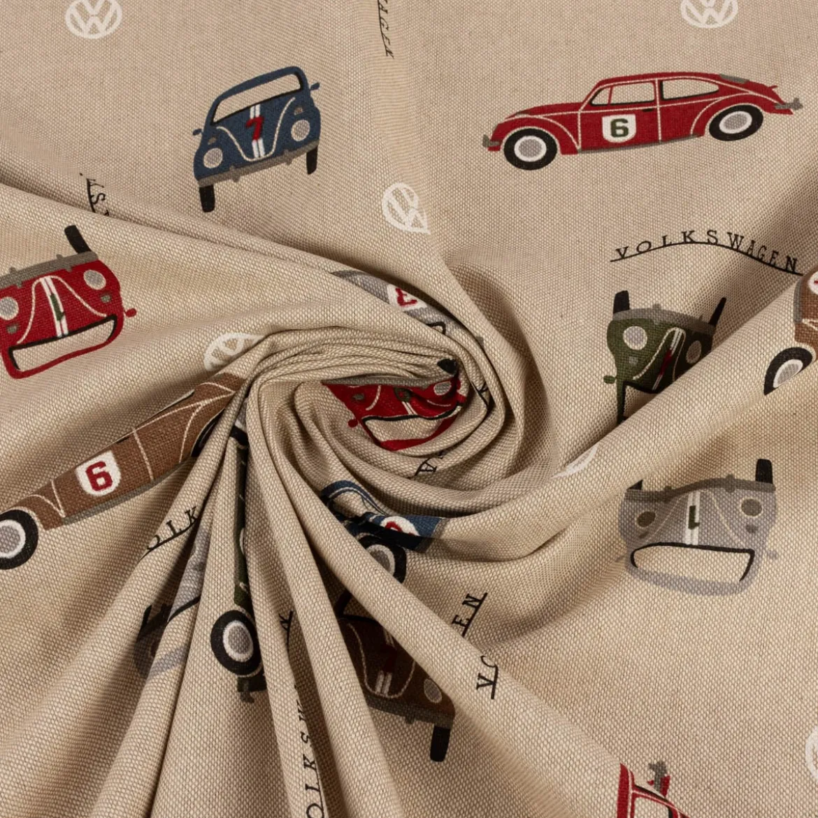 Dekostoff Halbpanama Leinenlook VW Beetle Racing Volkswagen Käfer natur rot grün blau 1,40m Breite
