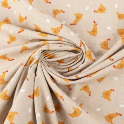 Dekostoff Halbpanama Leinenlook Little Happy Chicken natur gelb 1,40m Breite