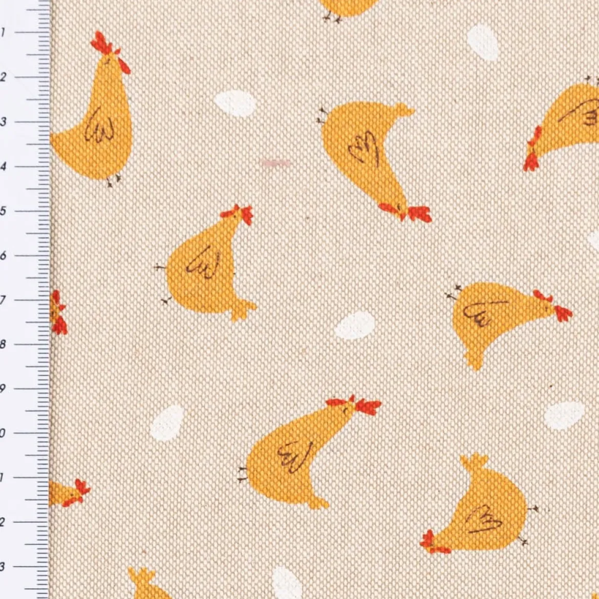 Dekostoff Halbpanama Leinenlook Little Happy Chicken natur gelb 1,40m Breite