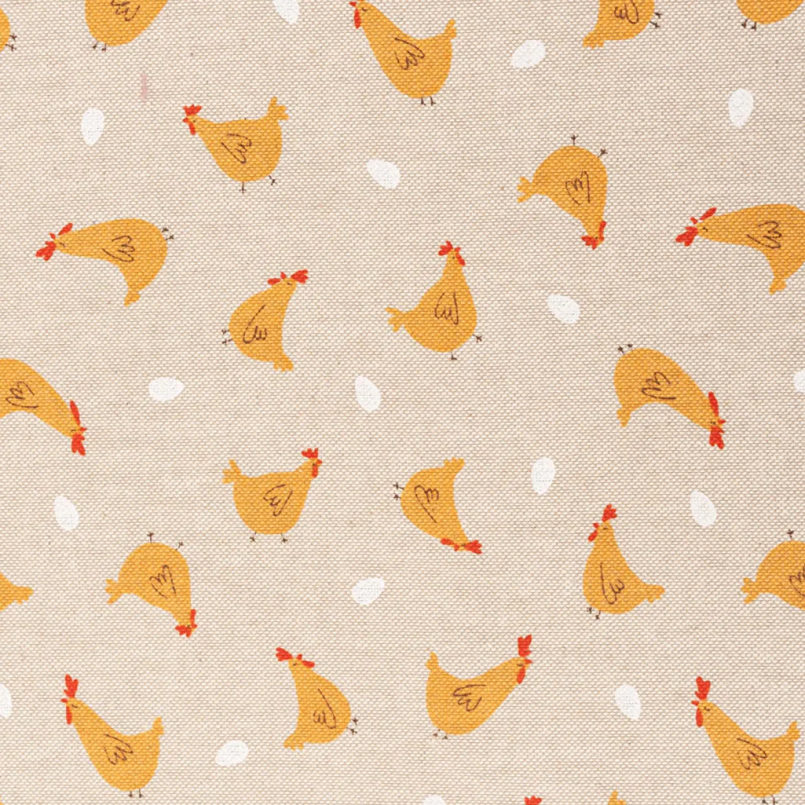 Dekostoff Halbpanama Leinenlook Little Happy Chicken natur gelb 1,40m Breite