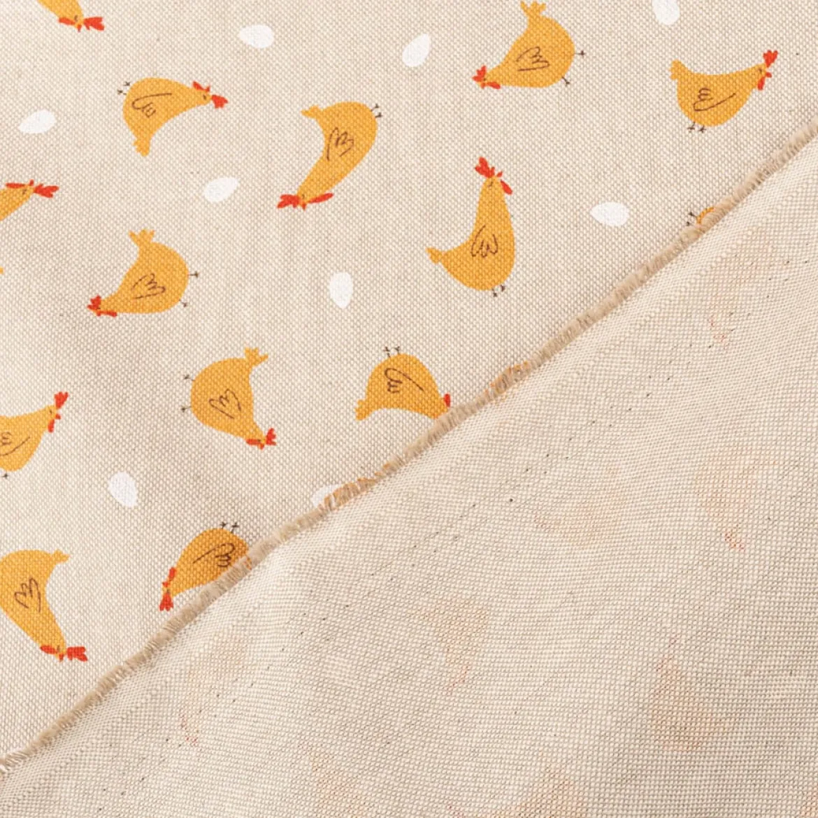 Dekostoff Halbpanama Leinenlook Little Happy Chicken natur gelb 1,40m Breite