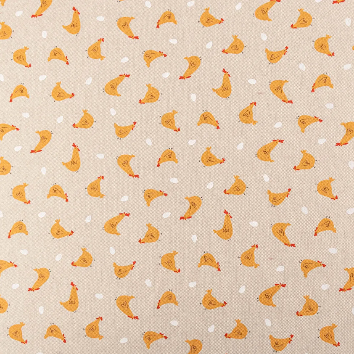 Dekostoff Halbpanama Leinenlook Little Happy Chicken natur gelb 1,40m Breite