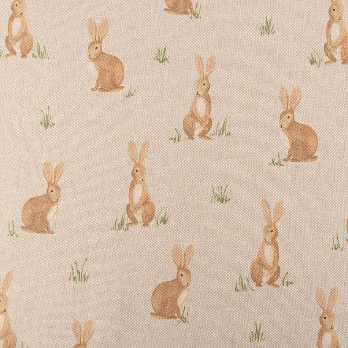 Dekostoff Halbpanama Leinenlook Aquarell Woodland Rabbit Hasen natur braun 1,40m Breite