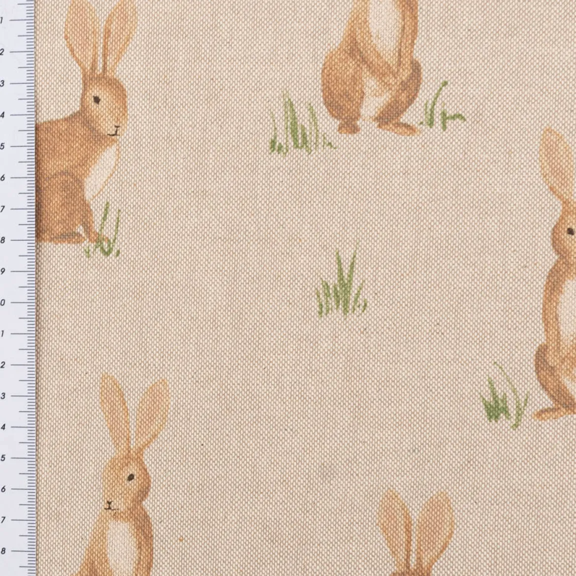 Dekostoff Halbpanama Leinenlook Aquarell Woodland Rabbit Hasen natur braun 1,40m Breite