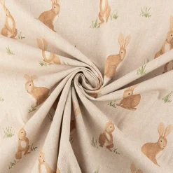 Dekostoff Halbpanama Leinenlook Aquarell Woodland Rabbit Hasen natur braun 1,40m Breite