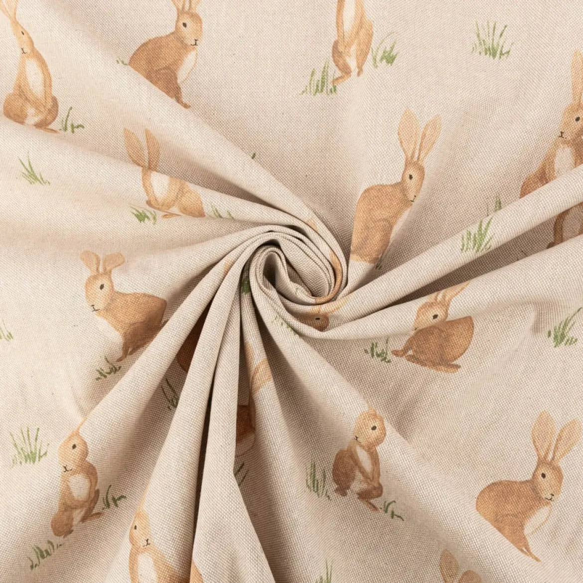 Dekostoff Halbpanama Leinenlook Aquarell Woodland Rabbit Hasen natur braun 1,40m Breite
