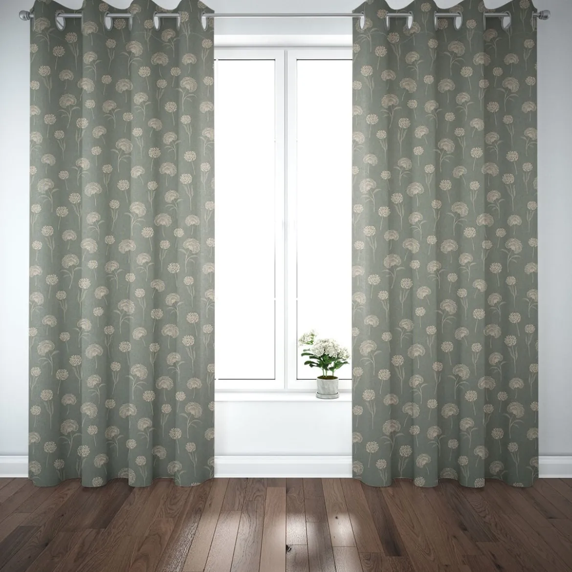 Dekostoff Halbpanama Leinenlook Elegant Dandelion Pusteblume mintgrün natur 1,40m Breite