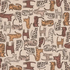 Dekostoff Halbpanama Leinenlook Cat Wildlife Art Katzen natur braun 1,40m Breite