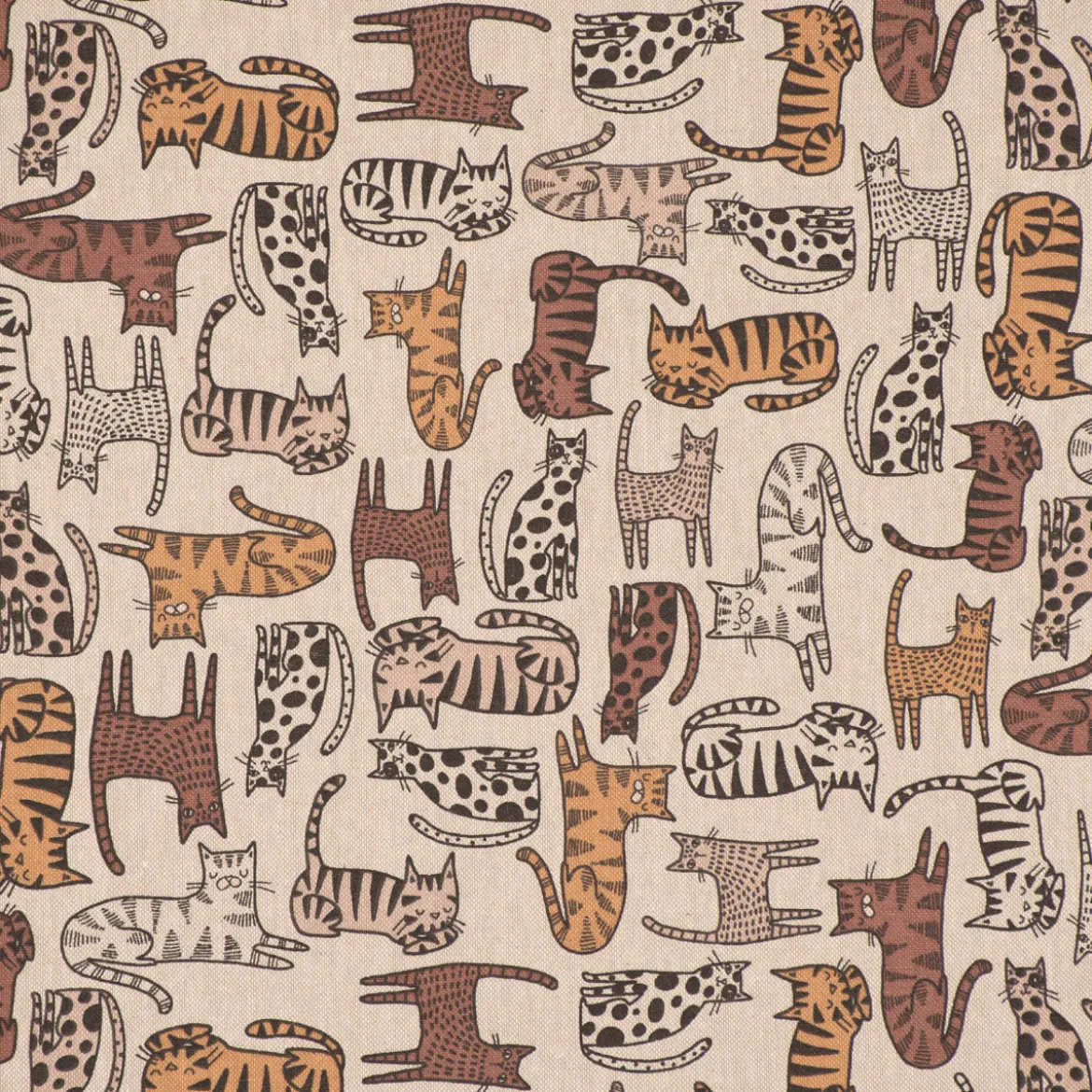 Dekostoff Halbpanama Leinenlook Cat Wildlife Art Katzen natur braun 1,40m Breite