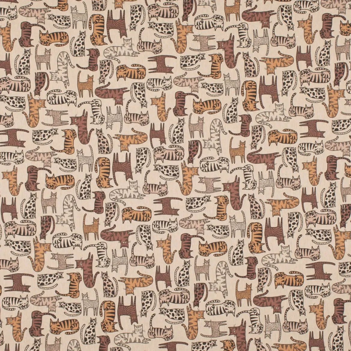 Dekostoff Halbpanama Leinenlook Cat Wildlife Art Katzen natur braun 1,40m Breite
