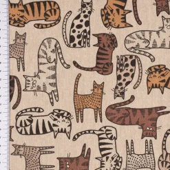 Dekostoff Halbpanama Leinenlook Cat Wildlife Art Katzen natur braun 1,40m Breite