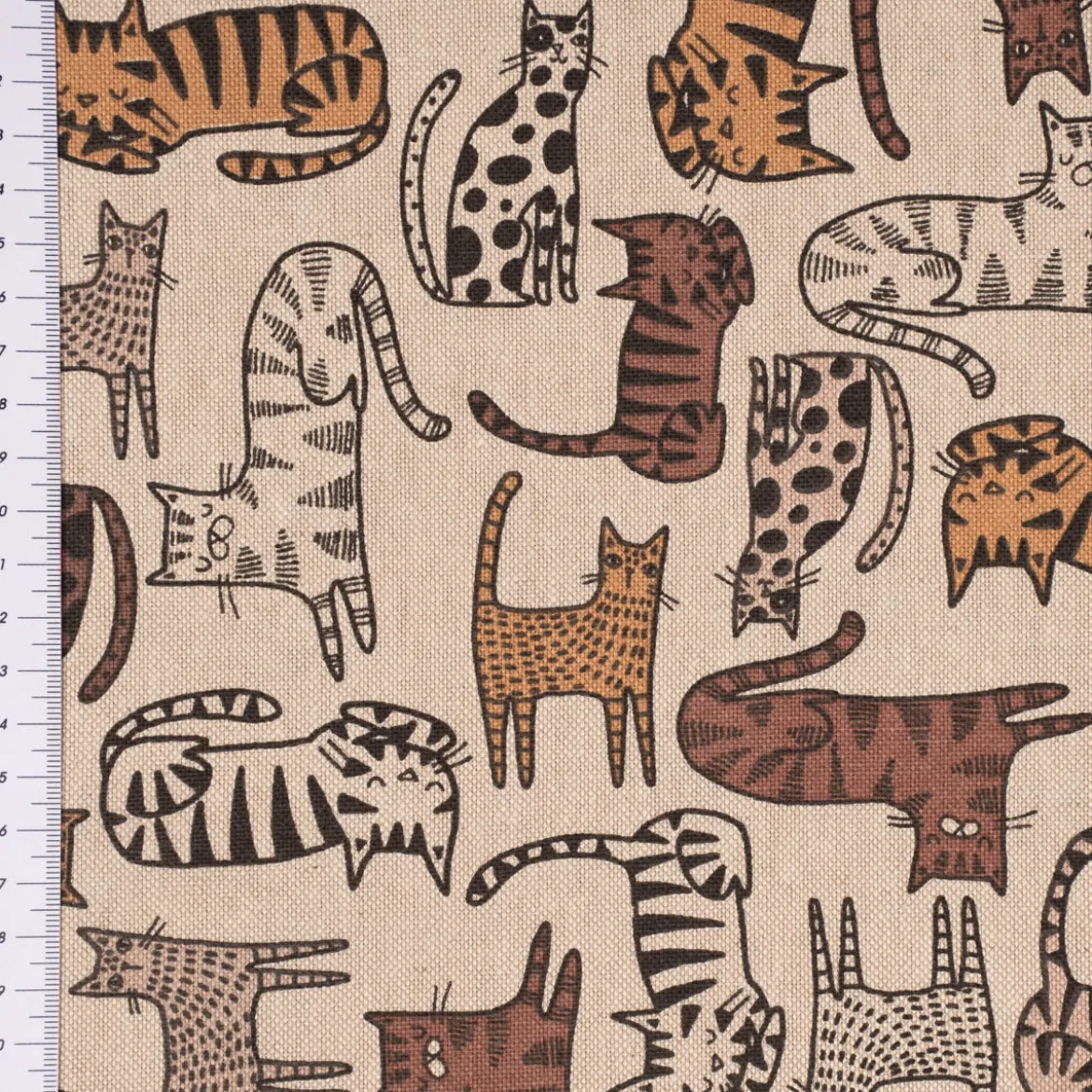 Dekostoff Halbpanama Leinenlook Cat Wildlife Art Katzen natur braun 1,40m Breite