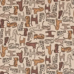 Dekostoff Halbpanama Leinenlook Cat Wildlife Art Katzen natur braun 1,40m Breite