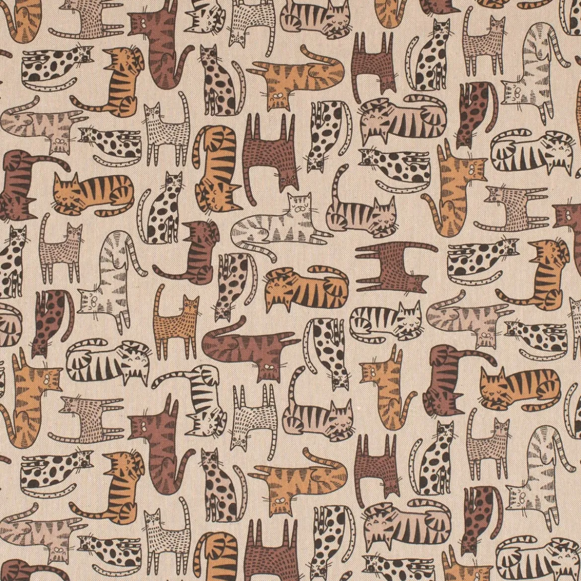 Dekostoff Halbpanama Leinenlook Cat Wildlife Art Katzen natur braun 1,40m Breite