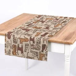 Dekostoff Halbpanama Leinenlook Cat Wildlife Art Katzen natur braun 1,40m Breite