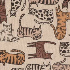 Dekostoff Halbpanama Leinenlook Cat Wildlife Art Katzen natur braun 1,40m Breite