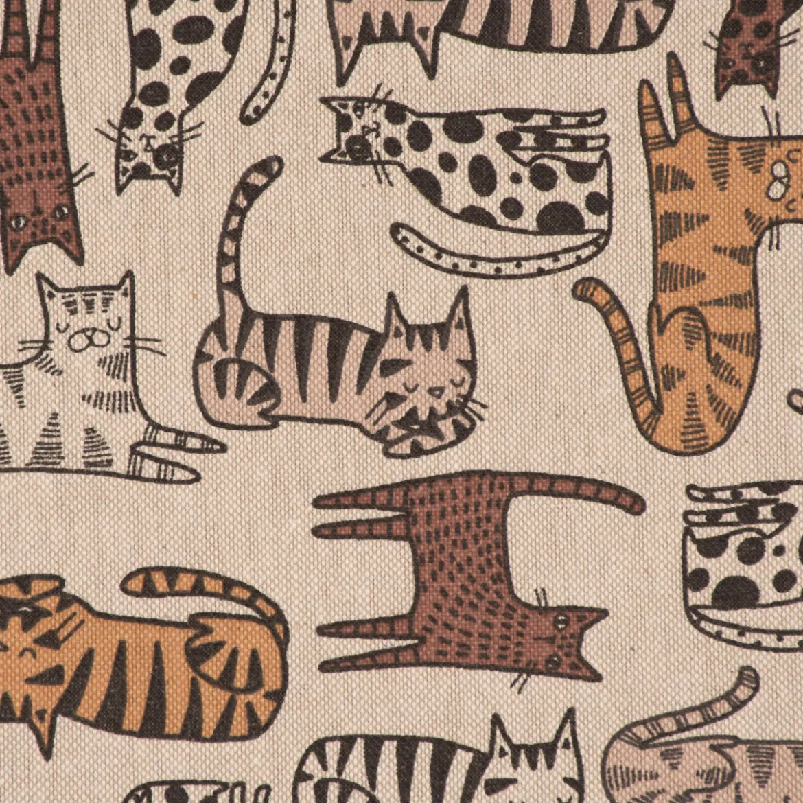 Dekostoff Halbpanama Leinenlook Cat Wildlife Art Katzen natur braun 1,40m Breite